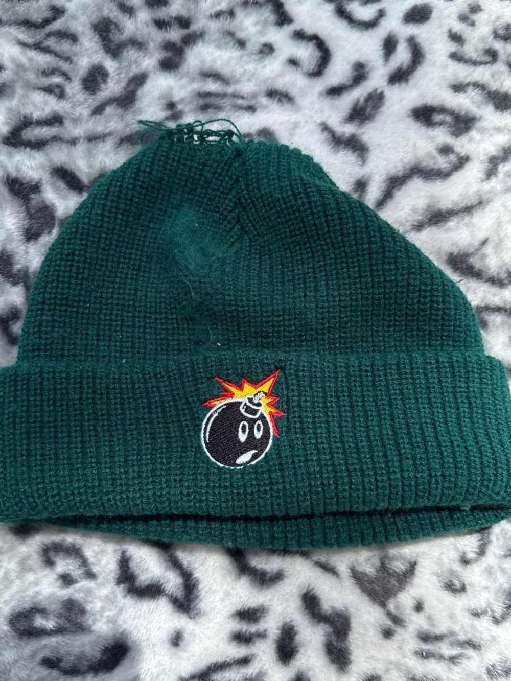 The Hundreds Dark Green Cuffed Beanie with Bomb Patch